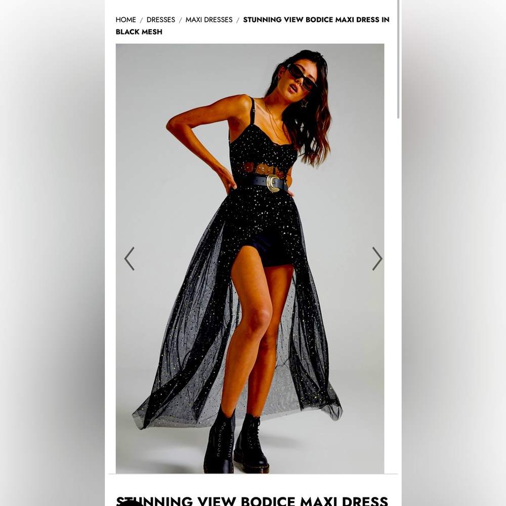 Showpo BNWT Stunning View Bodice Maxi Dress in black mesh size 6.
